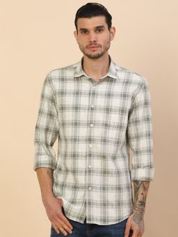 Cantabil - Breathable and Soft with Color Fastness Regular Fit Checks Green Shirt