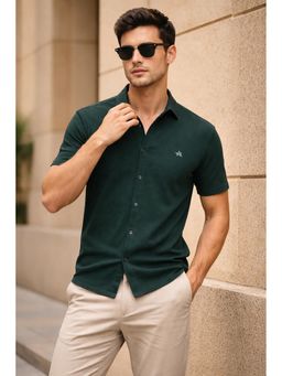 Parcel Yard - Men's Casual Plain Half Sleeve Regular Fit Cotton Green Shirt