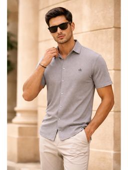 Parcel Yard - Men's Casual Plain Half Sleeve Regular Fit Cotton Grey Shirt