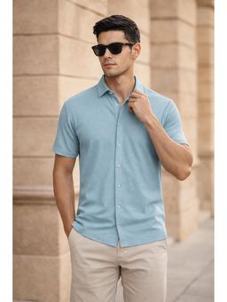 Parcel Yard - Men's Casual Plain Half Sleeve Regular Fit Cotton Light Blue Shirt