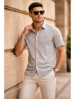 Parcel Yard - Men's Casual Plain Half Sleeve Regular Fit Cotton Grey Shirt