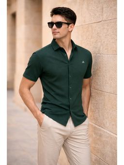 Parcel Yard - Men's Casual Plain Half Sleeve Regular Fit Cotton Olive Shirt