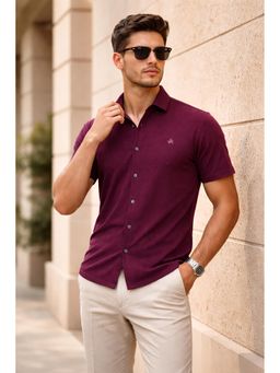 Parcel Yard - Men's Casual Plain Half Sleeve Regular Fit Cotton Purple Shirt