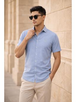 Parcel Yard - Men's Casual Plain Half Sleeve Regular Fit Cotton Sky Blue Shirt