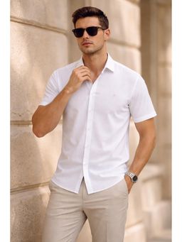 Parcel Yard - Men's Casual Plain Half Sleeve Regular Fit Cotton White Shirt