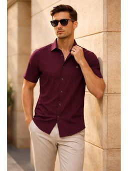 Parcel Yard - Men's Casual Plain Half Sleeve Regular Fit Cotton Wine Shirt