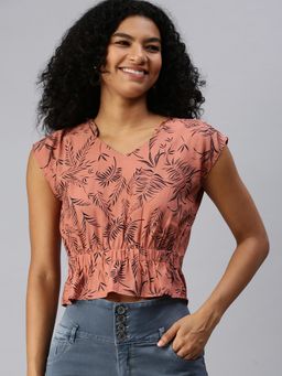 SHOWOFF - Women Sweetheart Cap Printed Brown Crop Top
