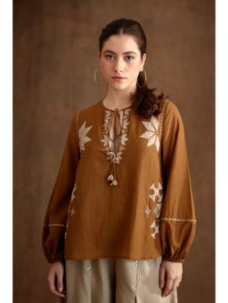 Nikasha - Tobacco Applique Embroidered Top