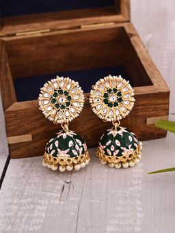 VIRAASI - Dark Green Ethnic Handcrafted Meenakari Jhumka Earrings for Women and Girls
