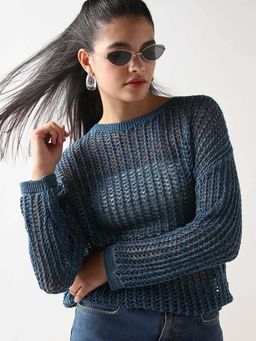 Bewakoof - Women's Blue Flat Knit Top