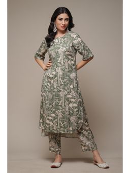 Biba - Terracotta Rayon Straight Printed Kurta (Set of 2)