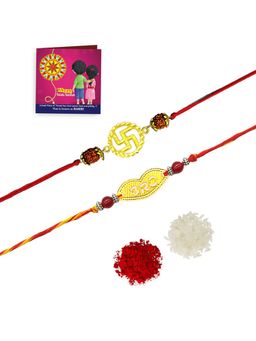 Yellow Chimes - Handmade Dori Worked My Bro Rakhi Bracelet With Roli Chawal & Card (Set of 4)