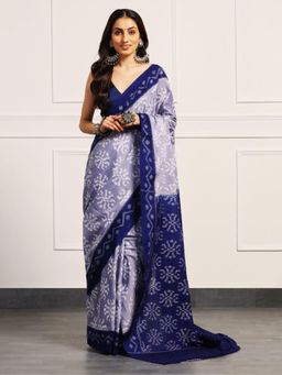 Aditri - Handloom Ikat From Orissa Blue Saree With Blouse Piece