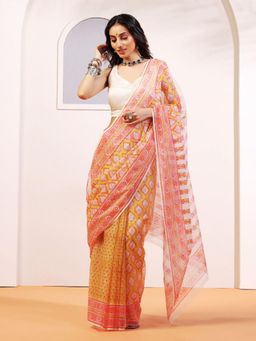 Aditri - Handloom Kota Doria Hand Block Print Multi-Color Saree With Blouse Piece