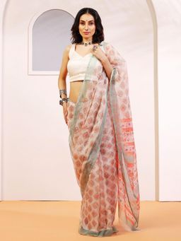 Aditri - Handloom Kota Doria Hand Block Print Multi-Color Saree With Blouse Piece