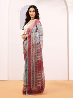 Aditri - Handloom Kota Doria Hand Block Print Multi-Color Saree With Blouse Piece