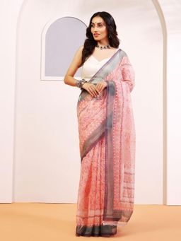 Aditri - Handloom Kota Doria Hand Block Print Multi-Color Saree With Blouse Piece