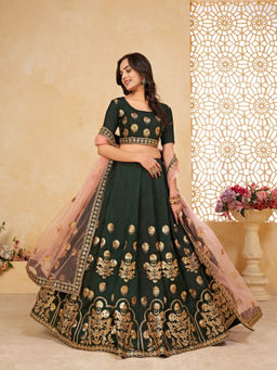 Odette - Green Designer Semi Stitched Lehenga With Unstitched Blouse (Set of 3)