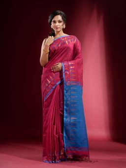 CHARUKRITI - Taffy Pink with Temple and Floral Zari Pattern Saree with Unstitched Blouse