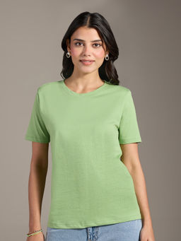 Twenty Dresses by Nykaa Fashion - Basics Green Solid Crew Neck Short Sleeves T-Shirt
