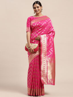 Sareemall - Womens Silk Blend Pink Woven Design Woven Saree with Unstitched Blouse