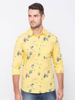 Spykar - Yellow Cotton Slim Fit Shirts For Men