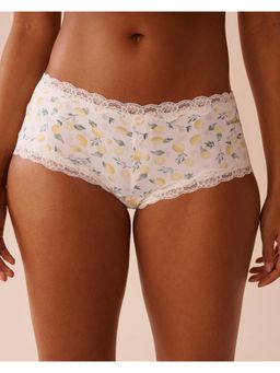 La Vie En Rose - White Super Soft Lace Trim Boyleg Boyshorts Panty