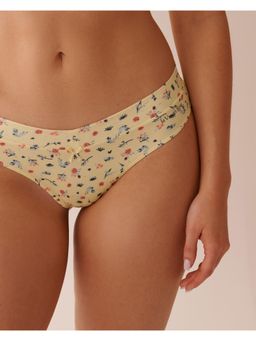 La Vie En Rose - Yellow Printed Cotton Thong Panty