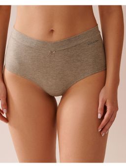 La Vie En Rose - Brown Cotton High Waist Bikini Panty