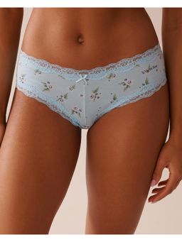 La Vie En Rose - Blue Cotton and Lace Trim Cheeky Bikini Panty