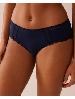 La Vie En Rose - Navy Blue Cotton and Lace Detail Briefs
