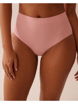 La Vie En Rose - Pink Seamless Fabric Ribbed High Waist Bikini Panty