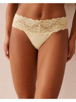La Vie En Rose - Yellow Microfiber and Wide Lace Band Thong Panty