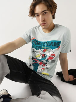 Bewakoof - Air 1.0 Official Marvel Merchandise Men Glacier Grey Home Made Suit Graphic T-Shirt