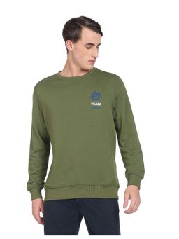 U.S. POLO ASSN. - Men Olive Crew Neck Logo Solid Sweatshirt