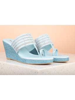 Inc.5 - Embellished Sequined Blue Wedges