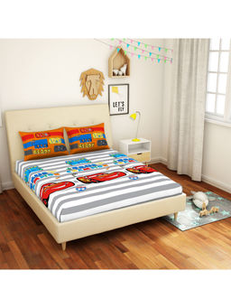 CORE Designed by SPACES - Disney Car 144 TC Red Kids Cotton 1 Queen Bedsheet 2 Pillow Covers