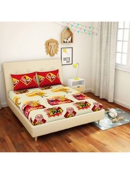 CORE Designed by SPACES - Motu Patlu 144 TC Red Cotton 1 Queen Bedsheet With 2 Pillow Covers