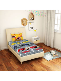 CORE Designed by SPACES - Disney Car 144 TC Grey Kids Cotton 1 Single Bedsheet 1 Pillow Cover