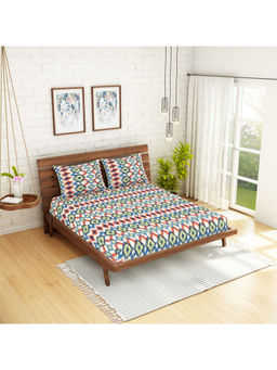 CORE Designed by SPACES - 104 TC Multicolour Cotton 1 Queen Bedsheet 2 Pillow Covers