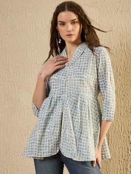 SAY - Women White Geometric Print Top