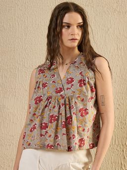 SAY - Women Grey Floral Printed Top