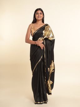 Suta - Black Printed Viscose Rayon Saree