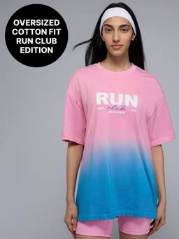 Kica - 100% Cotton Oversized Ombre Graphic T-Shirt For Workout to Weekend KIC032 Green