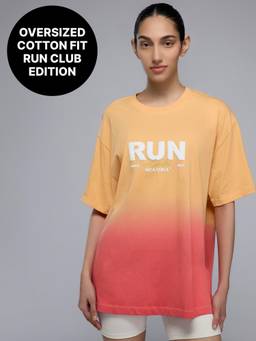 Kica - 100% Cotton Oversized Ombre Graphic T-Shirt For Workout to Weekend KIC032 Red