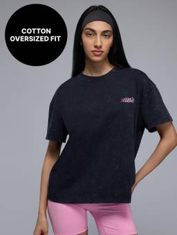 Kica - 100% Cotton Oversized Distressed Graphic T-Shirt For Workout to Weekend KIC033 Black