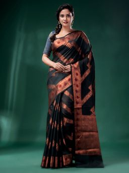 CHARUKRITI - Bottle Green Cotton Silk Saree with Woven Design with Unstitched Blouse