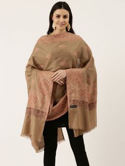 Pashmoda - Women Beige Woven Design Jamawar Shawl