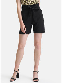 Kazo - Black Paperbag Shorts With Belt And Elasticated Waist