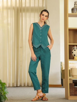 SAY - Teal Color Solid Co-ords for Women (Set of 2)